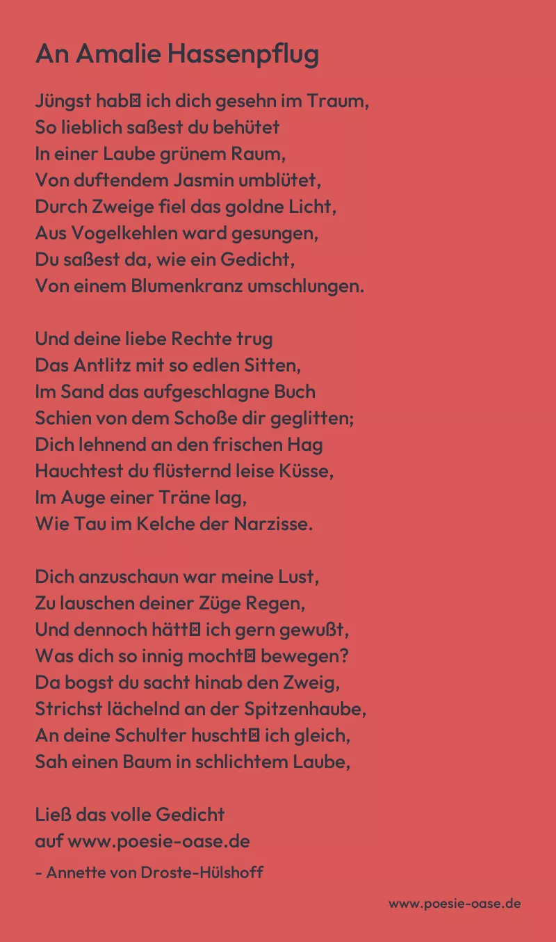 Gedicht: An Amalie Hassenpflug von Annette von Droste-Hülshoff