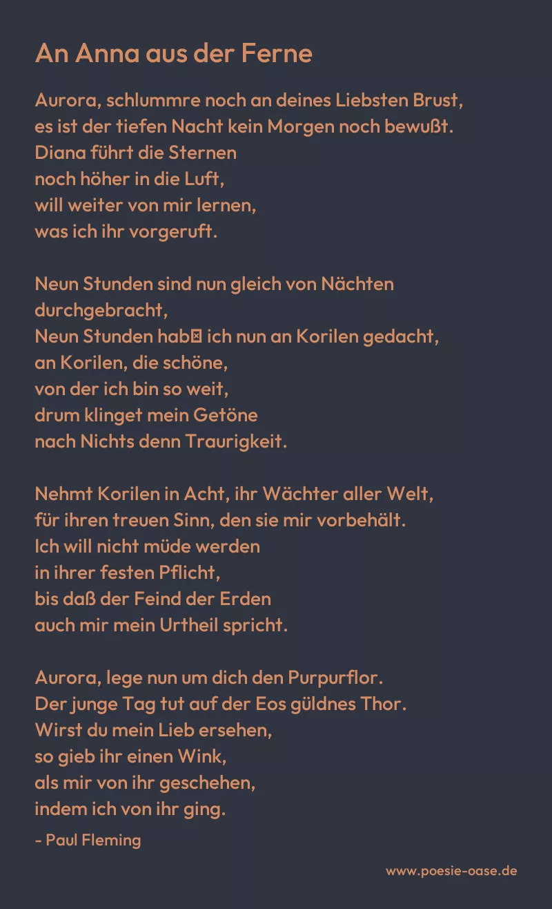Gedicht: An Anna aus der Ferne von Paul Fleming