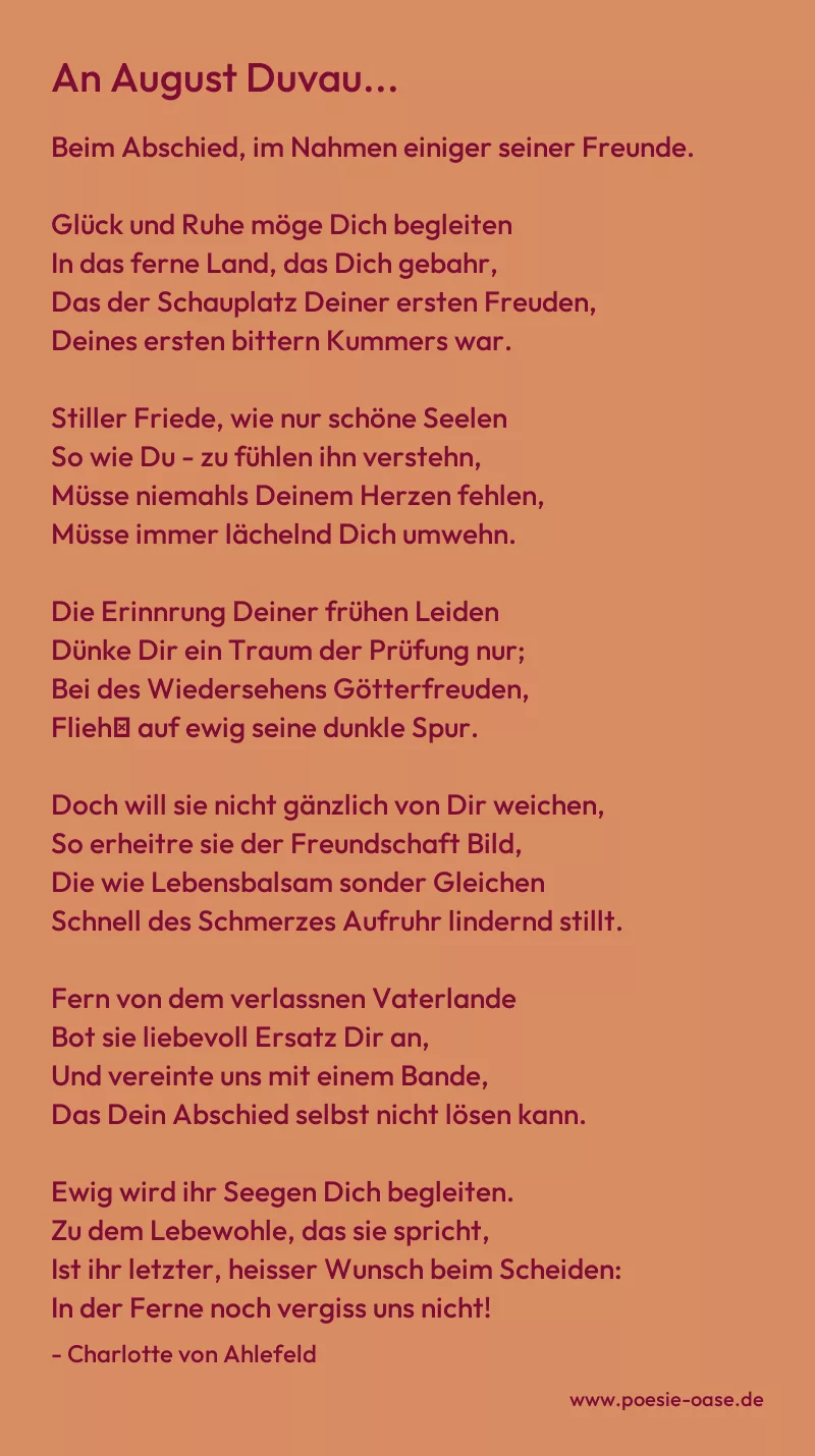 Gedicht: An August Duvau... von Charlotte von Ahlefeld