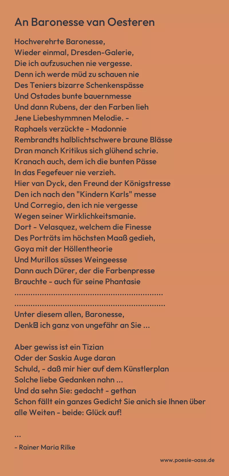 Gedicht: An Baronesse van Oesteren von Rainer Maria Rilke
