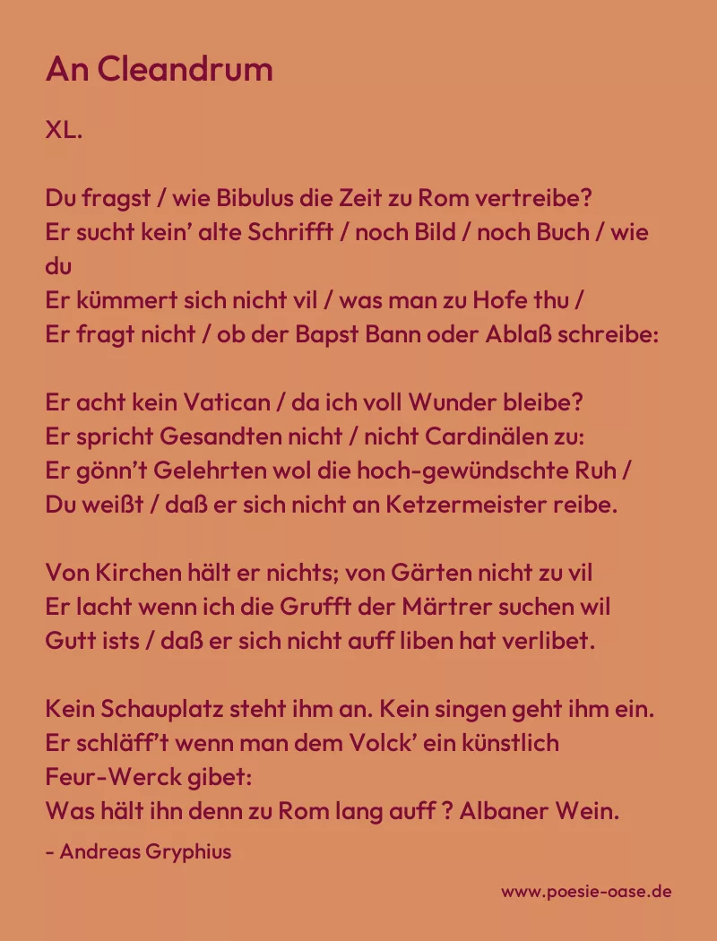 Gedicht: An Cleandrum von Andreas Gryphius