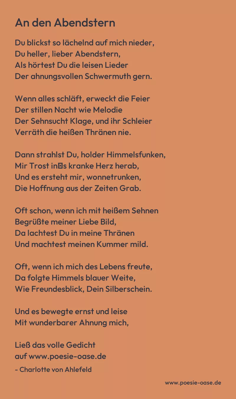 Gedicht: An den Abendstern von Charlotte von Ahlefeld