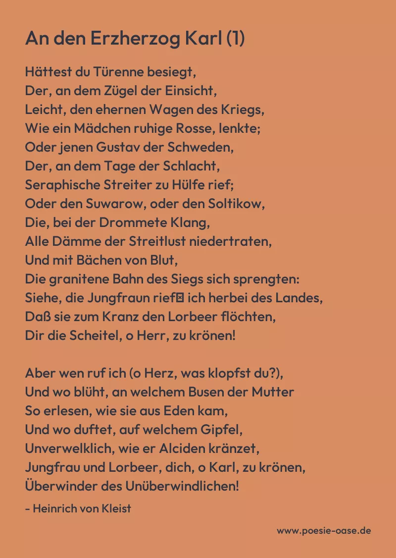 Gedicht: An den Erzherzog Karl (1) von Heinrich von Kleist
