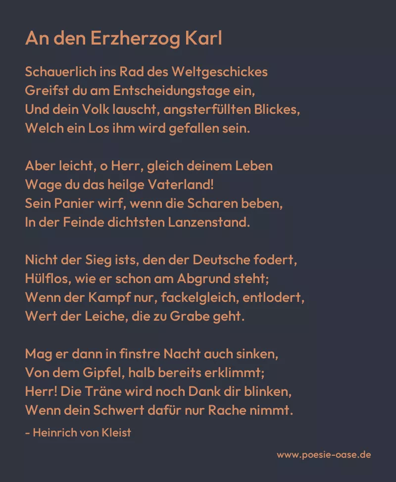 Gedicht: An den Erzherzog Karl von Heinrich von Kleist