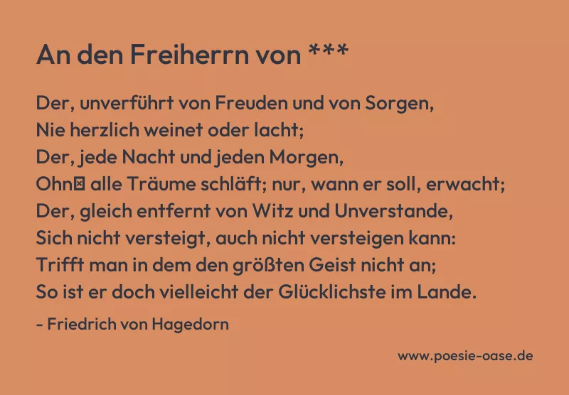 Gedicht: An den Freiherrn von *** von Friedrich von Hagedorn
