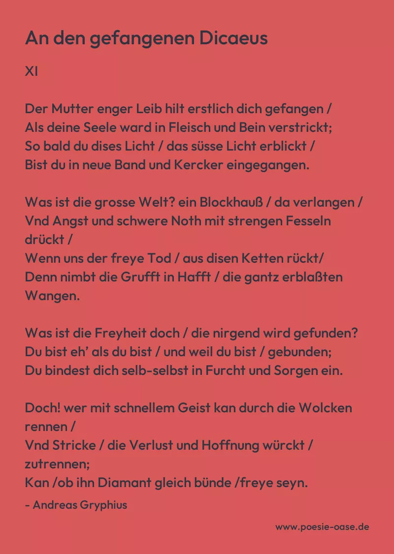 Gedicht: An den gefangenen Dicaeus von Andreas Gryphius