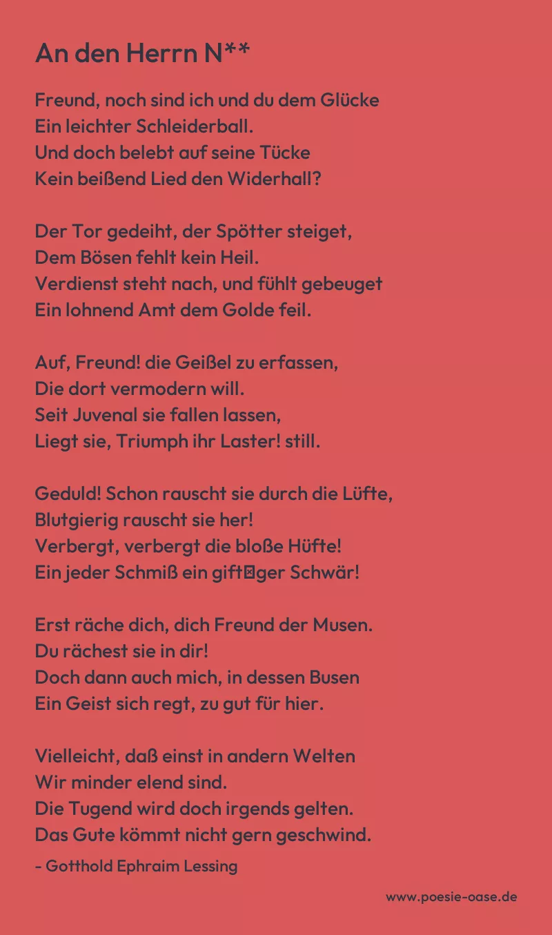Gedicht: An den Herrn N** von Gotthold Ephraim Lessing