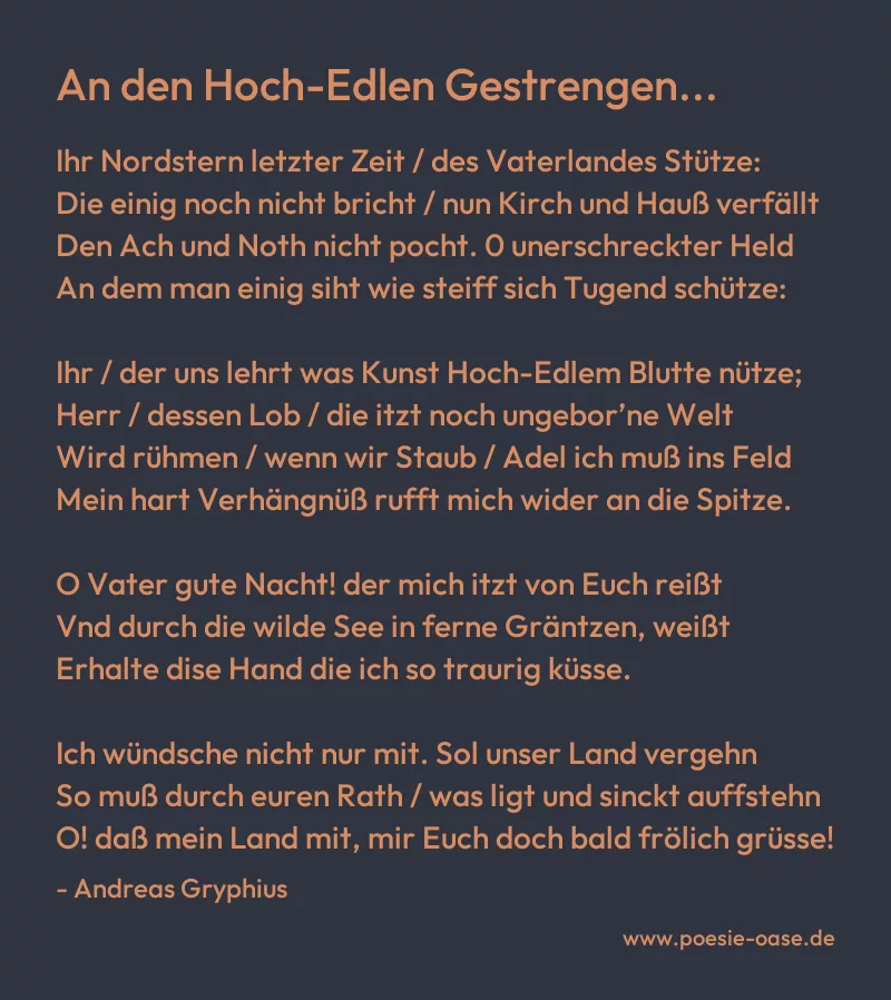 Gedicht: An den Hoch-Edlen Gestrengen... von Andreas Gryphius