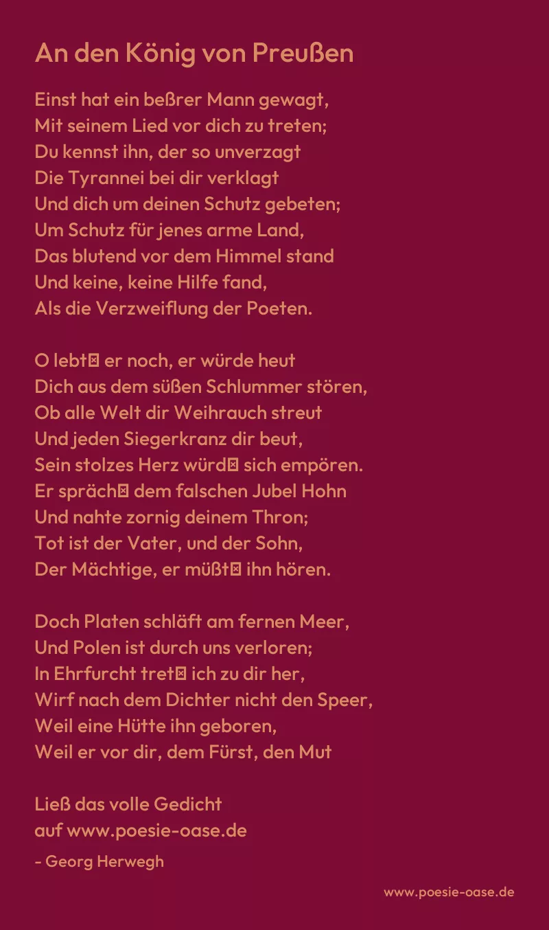 Gedicht: An den König von Preußen von Georg Herwegh
