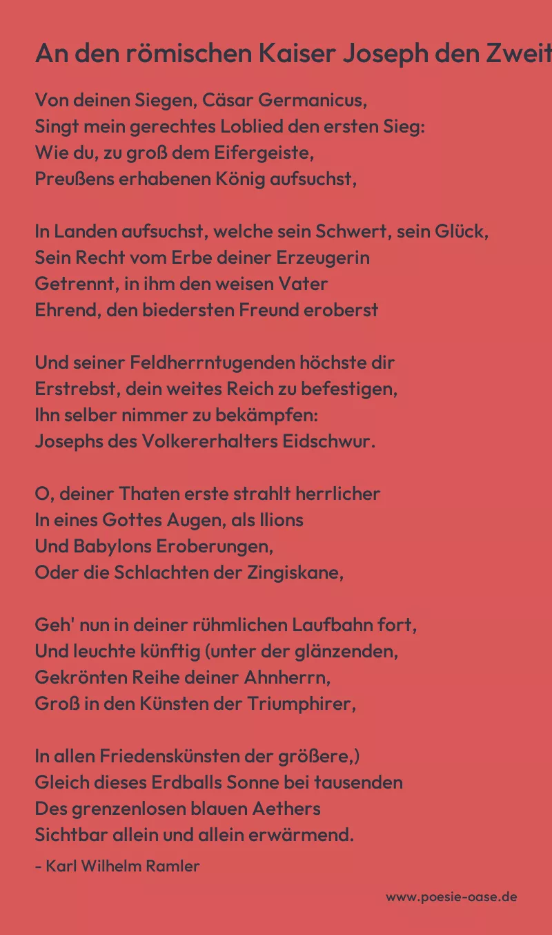 Gedicht: An den römischen Kaiser Joseph den Zweiten von Karl Wilhelm Ramler