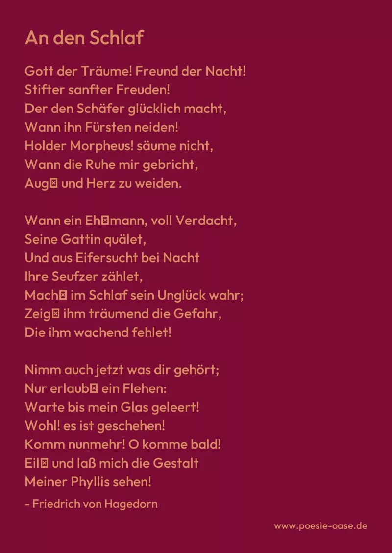 Gedicht: An den Schlaf von Friedrich von Hagedorn