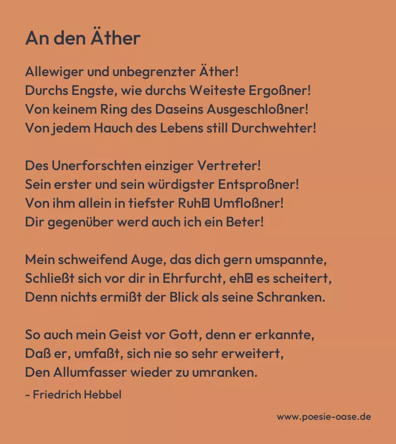 Gedicht: An den Äther von Friedrich Hebbel