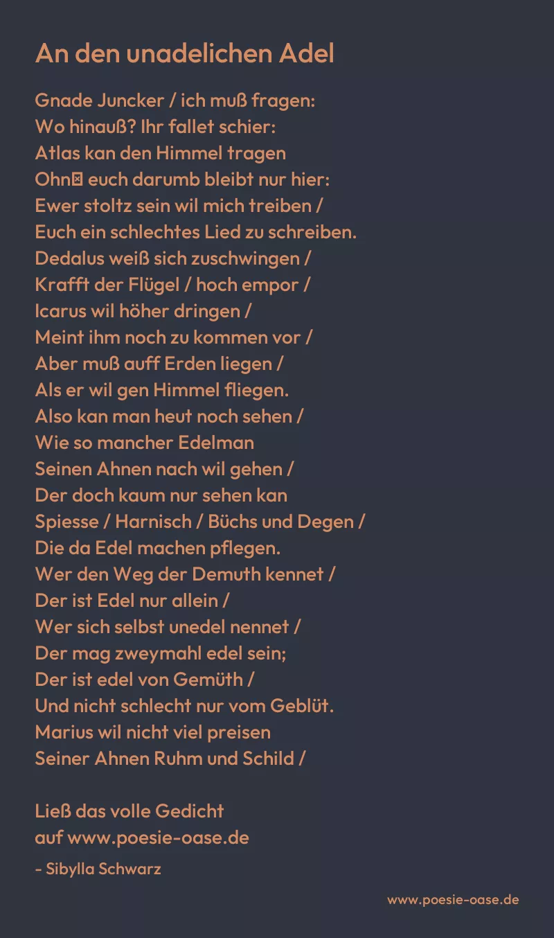 Gedicht: An den unadelichen Adel von Sibylla Schwarz
