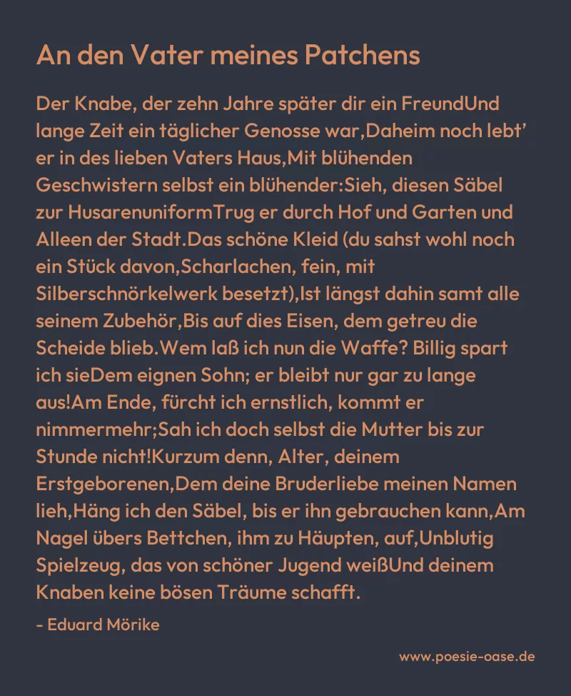 Gedicht: An den Vater meines Patchens von Eduard Mörike