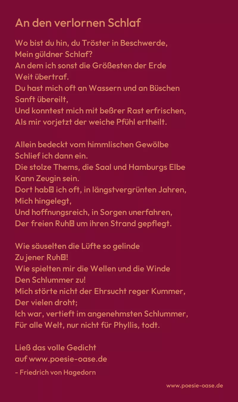 Gedicht: An den verlornen Schlaf von Friedrich von Hagedorn