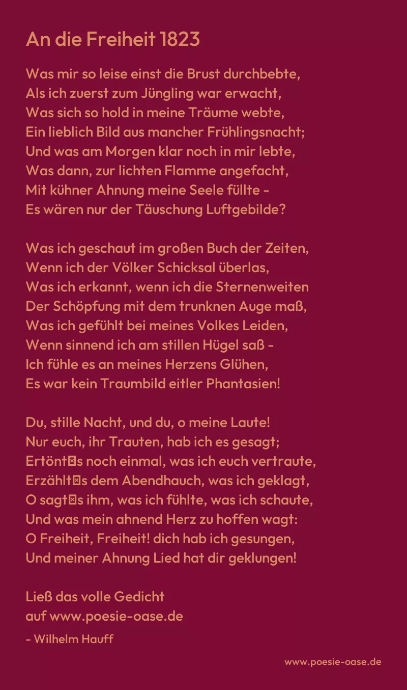 Gedicht: An die Freiheit 1823 von Wilhelm Hauff