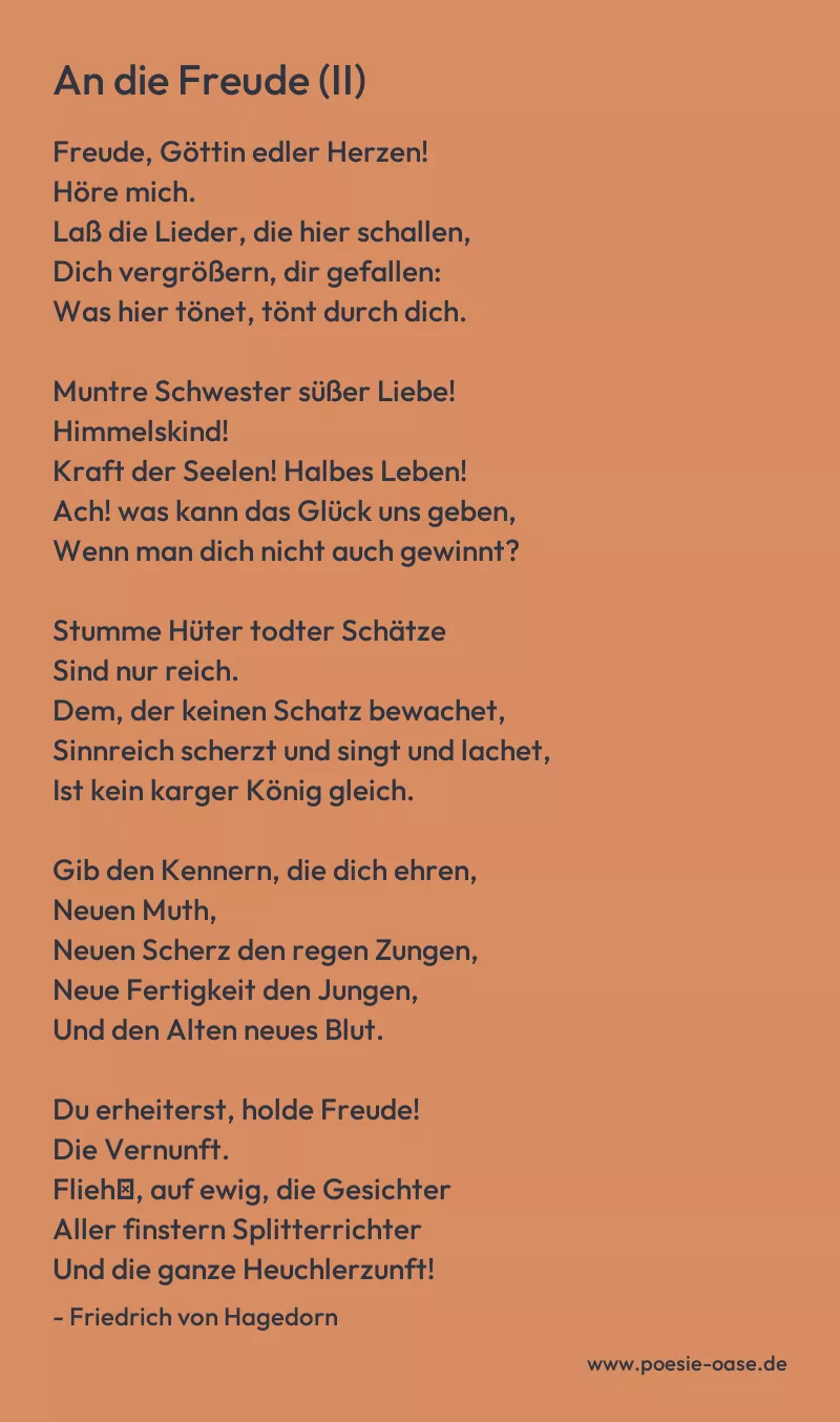 Gedicht: An die Freude (II) von Friedrich von Hagedorn