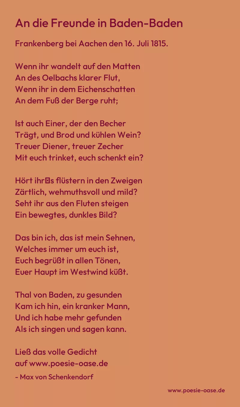Gedicht: An die Freunde in Baden-Baden von Max von Schenkendorf