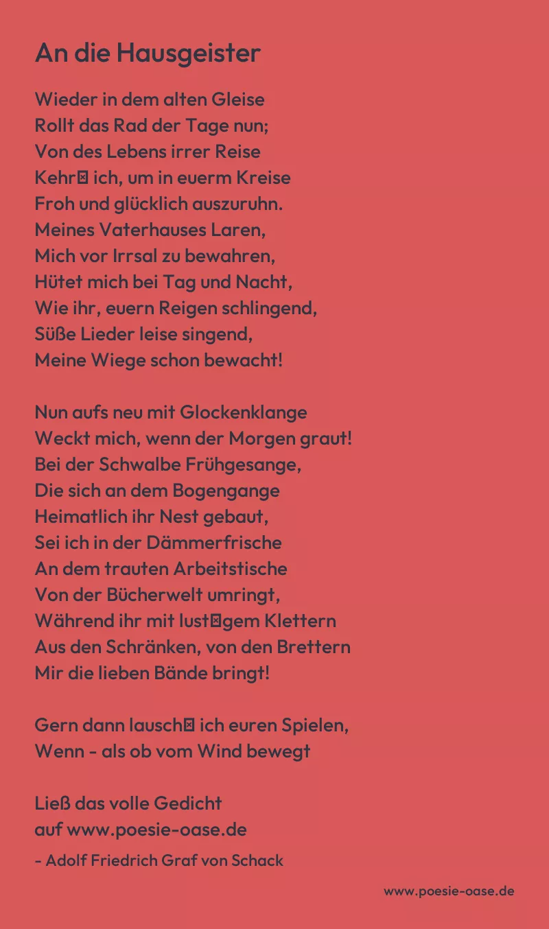 Gedicht: An die Hausgeister von Adolf Friedrich Graf von Schack