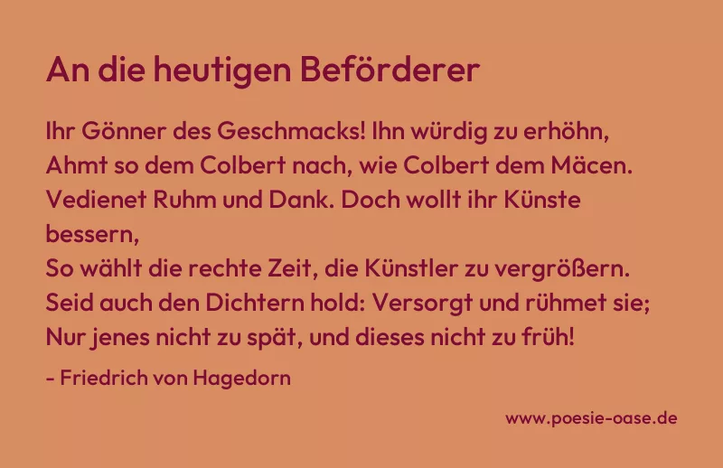 Gedicht: An die heutigen Beförderer von Friedrich von Hagedorn