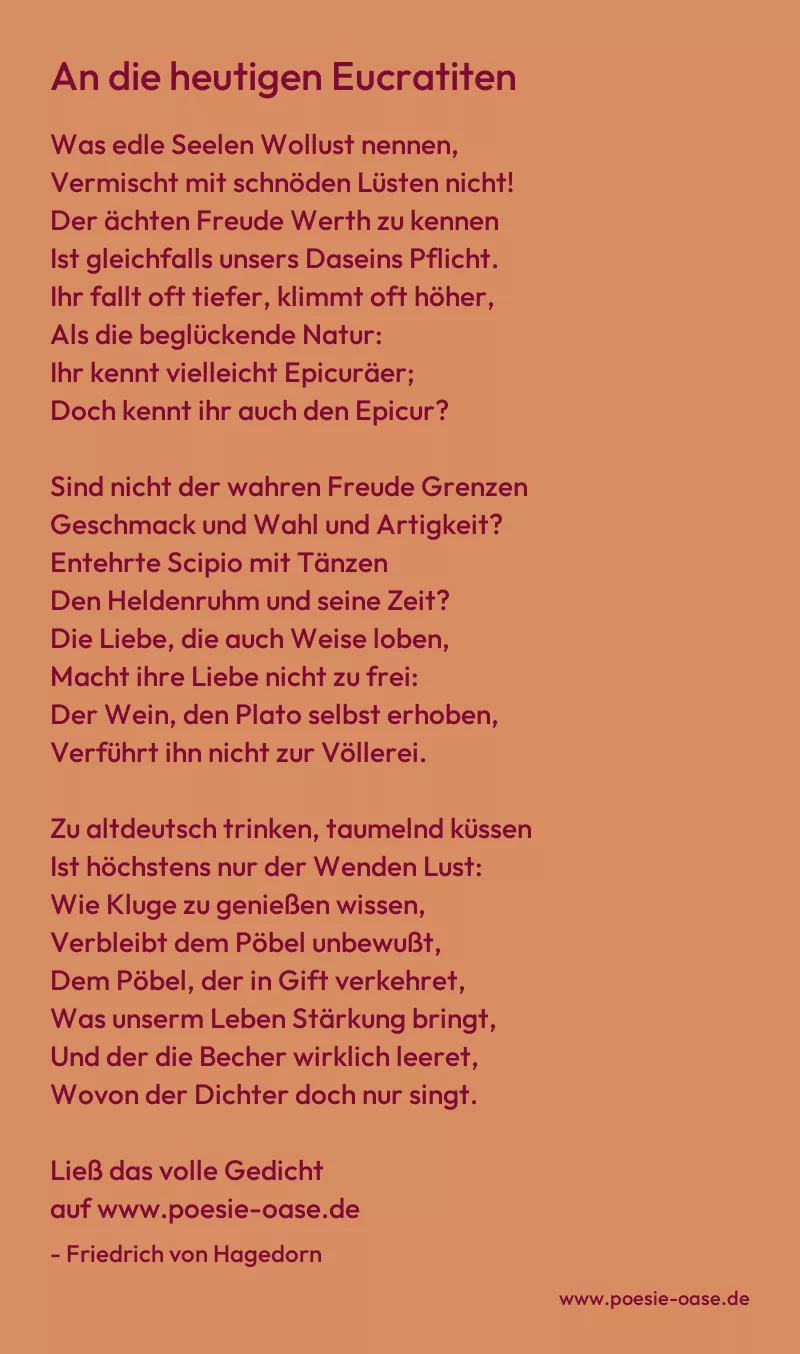 Gedicht: An die heutigen Eucratiten von Friedrich von Hagedorn