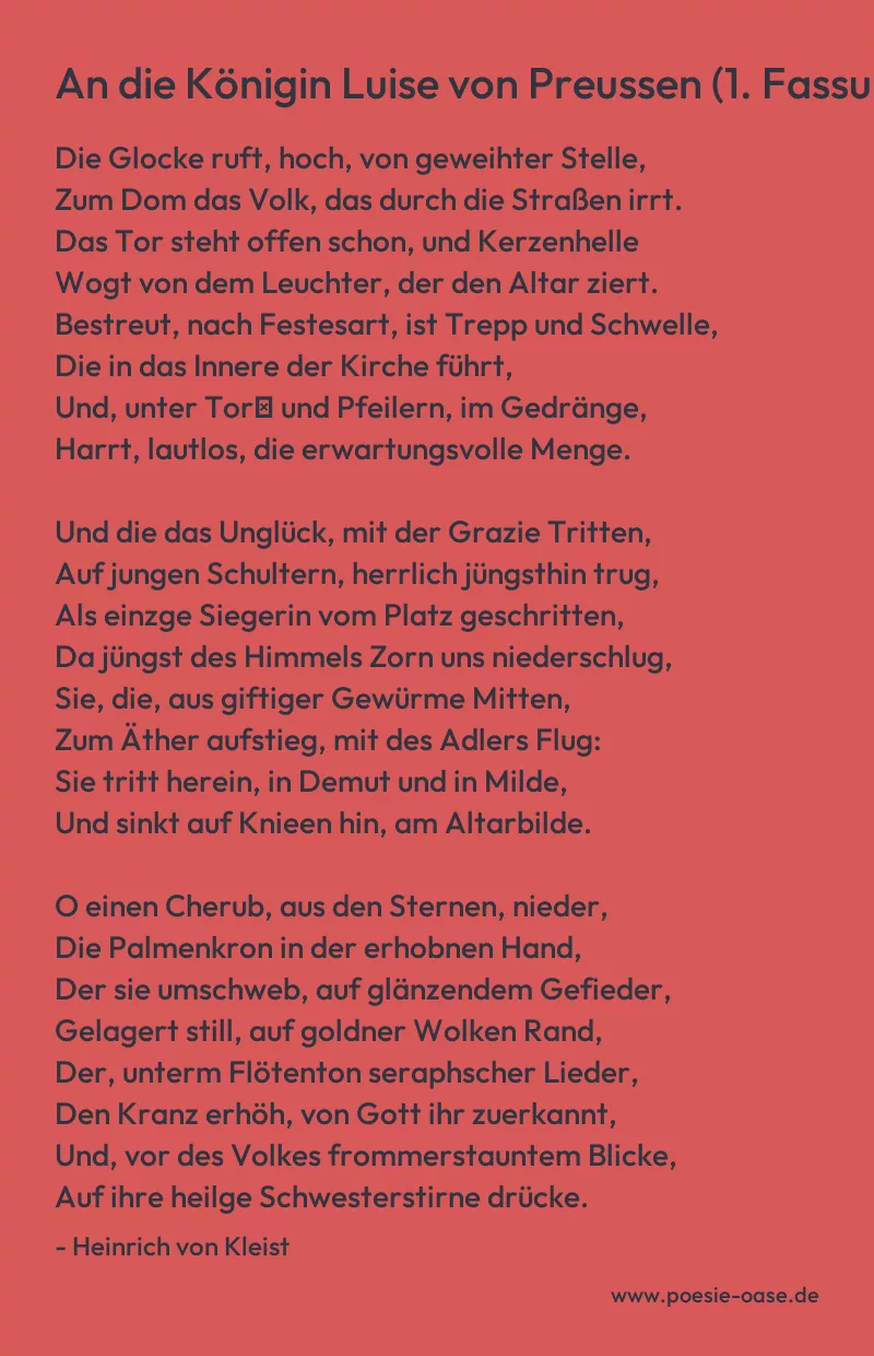 Gedicht: An die Königin Luise von Preussen (1. Fassung) von Heinrich von Kleist