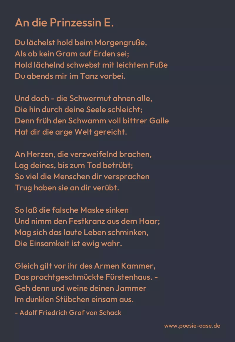 Gedicht: An die Prinzessin E. von Adolf Friedrich Graf von Schack