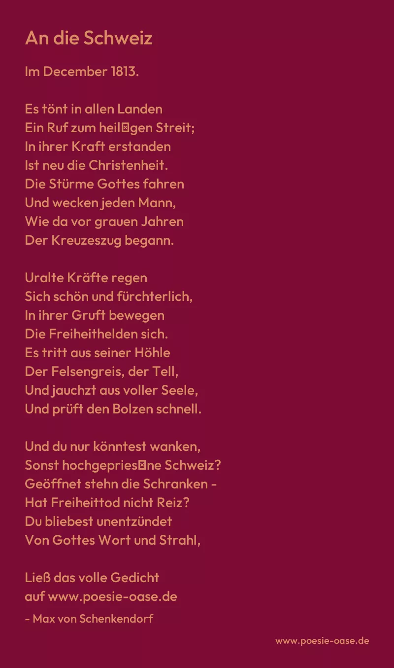 Gedicht: An die Schweiz von Max von Schenkendorf