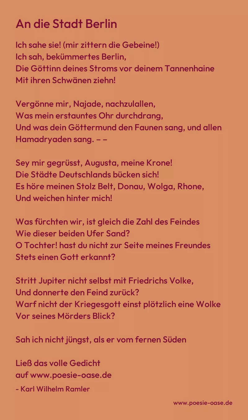 Gedicht: An die Stadt Berlin von Karl Wilhelm Ramler