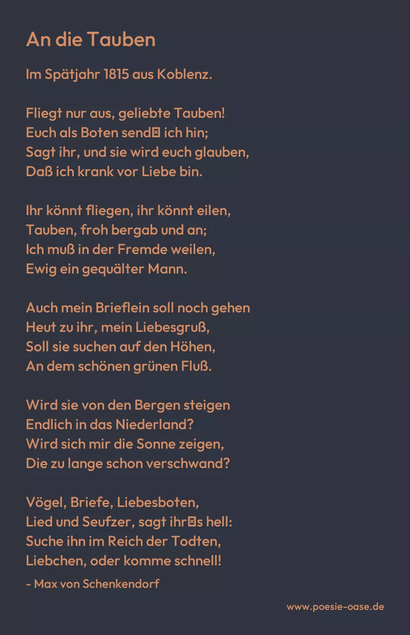 Gedicht: An die Tauben von Max von Schenkendorf