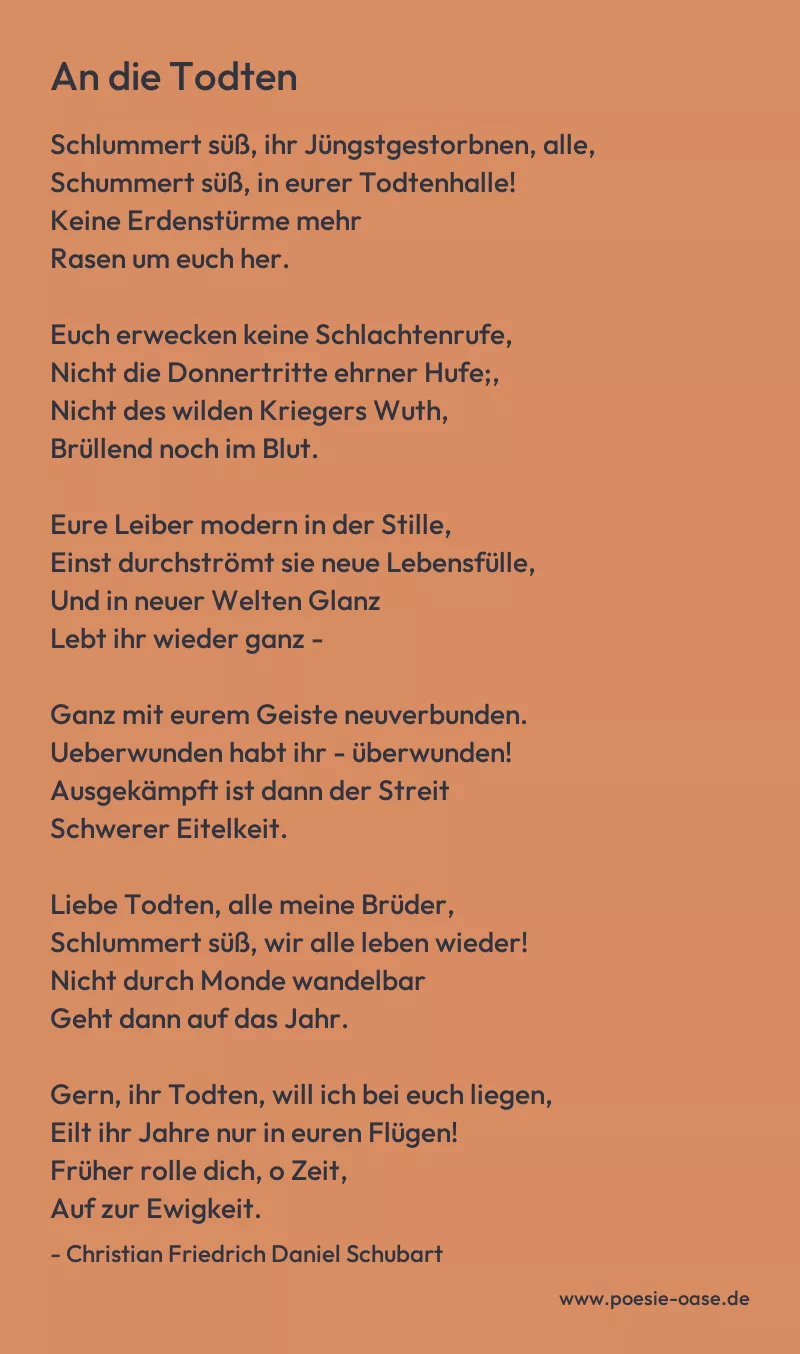 Gedicht: An die Todten von Christian Friedrich Daniel Schubart