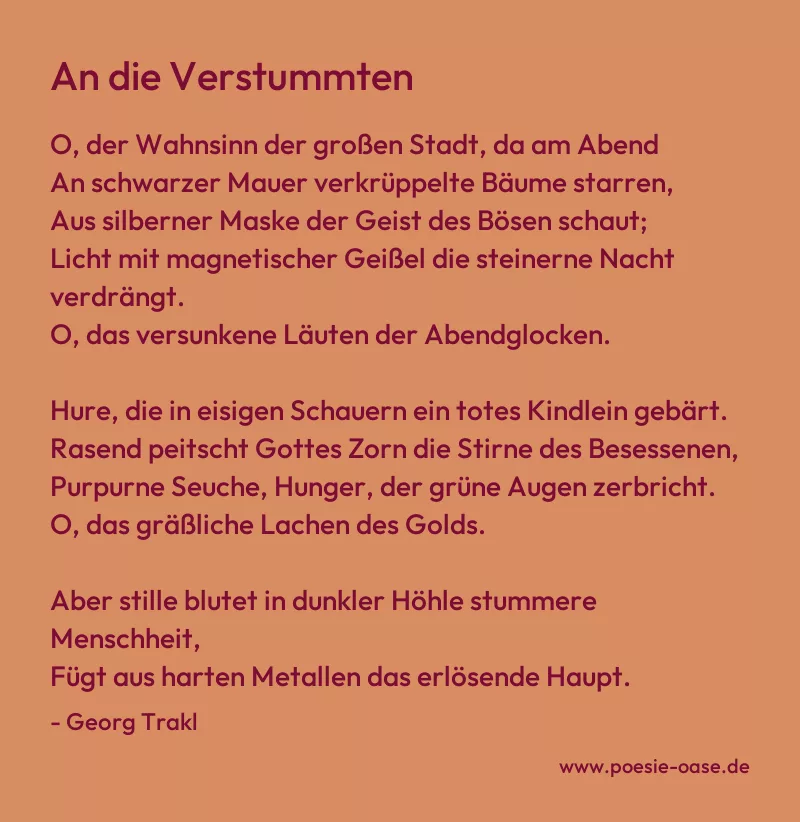 Gedicht: An die Verstummten von Georg Trakl