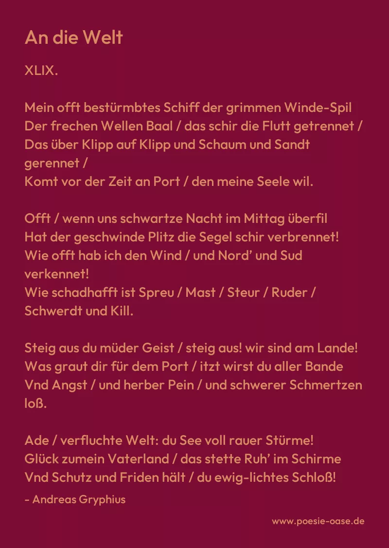 Gedicht: An die Welt von Andreas Gryphius