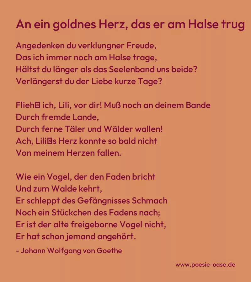 Gedicht: An ein goldnes Herz, das er am Halse trug von Johann Wolfgang von Goethe