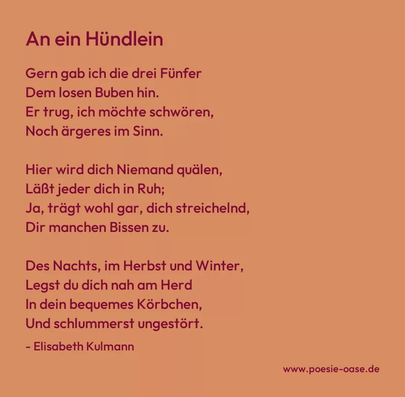 Gedicht: An ein Hündlein von Elisabeth Kulmann