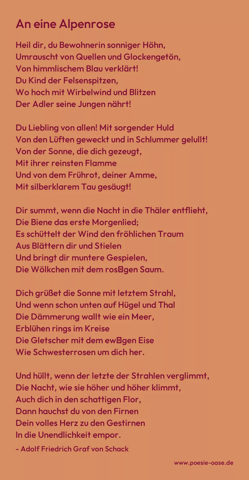 Gedicht: An eine Alpenrose von Adolf Friedrich Graf von Schack
