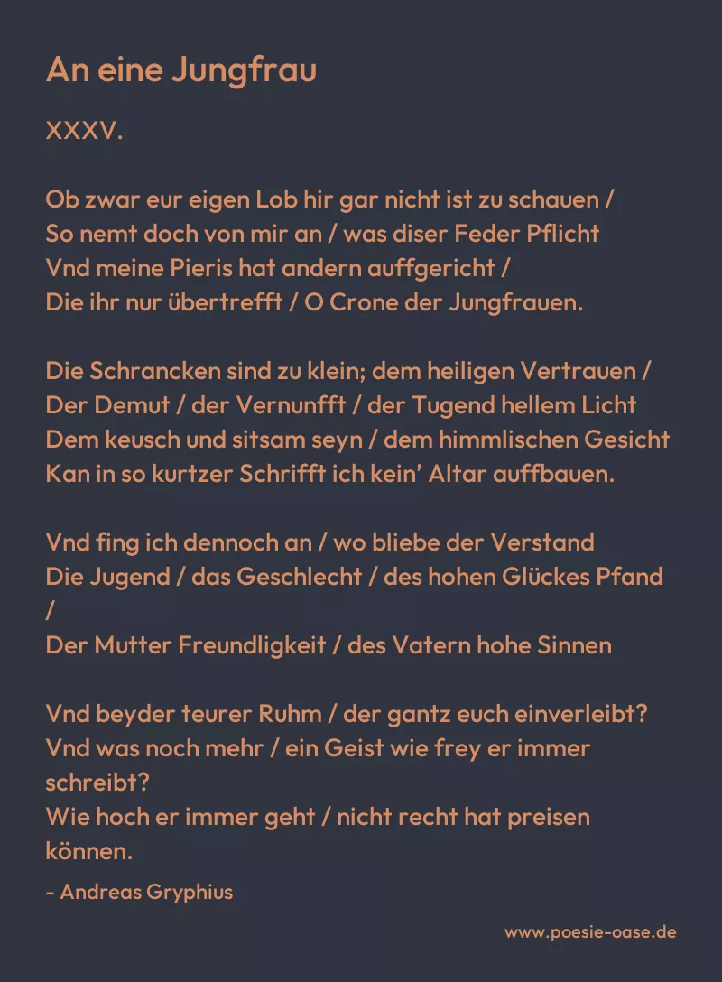 Gedicht: An eine Jungfrau von Andreas Gryphius