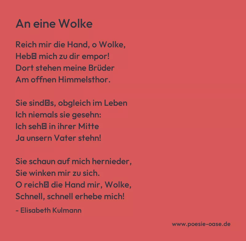Gedicht: An eine Wolke von Elisabeth Kulmann