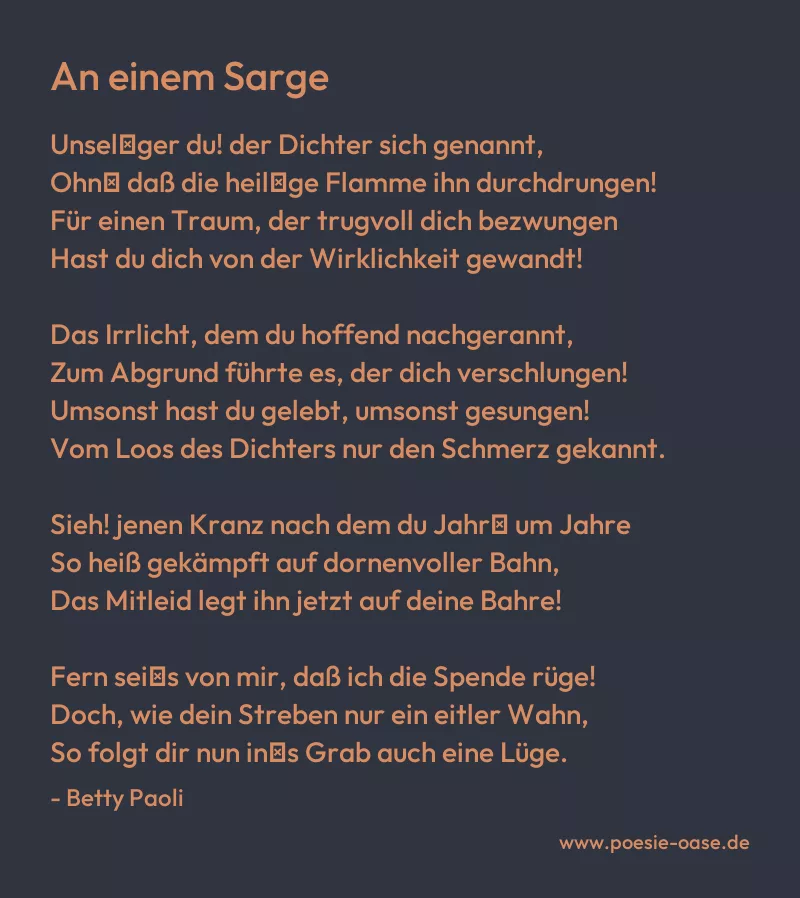 Gedicht: An einem Sarge von Betty Paoli