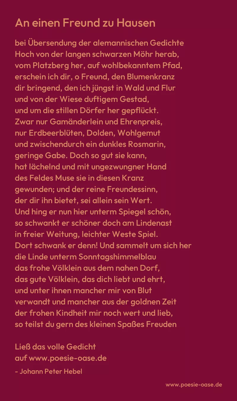 Gedicht: An einen Freund zu Hausen von Johann Peter Hebel