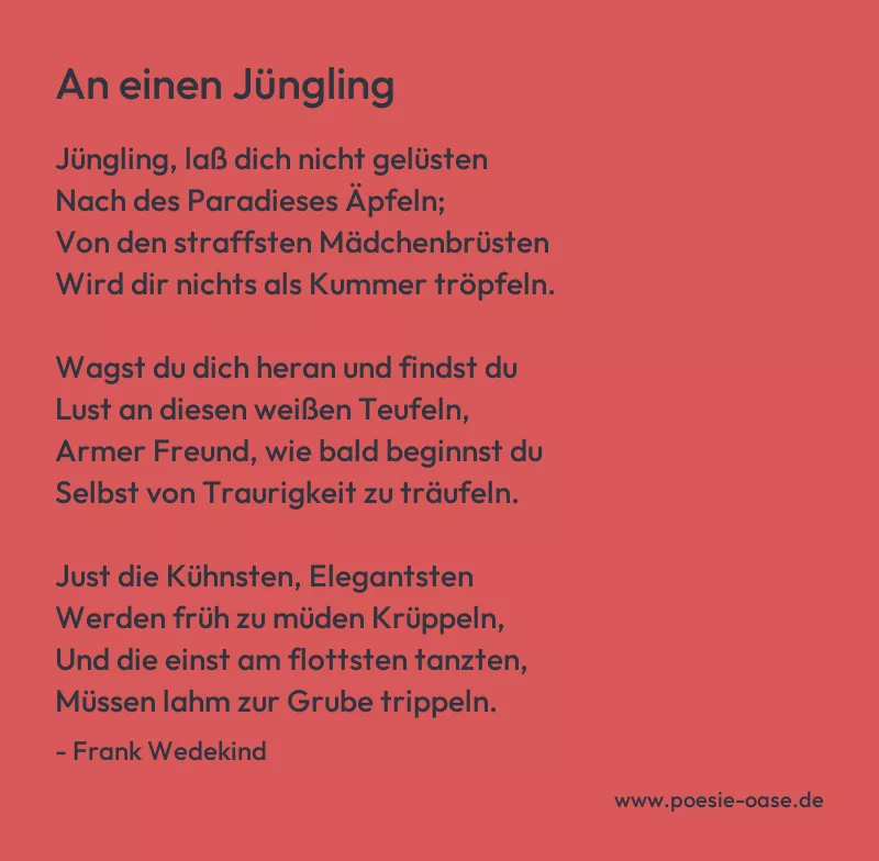 Gedicht: An einen Jüngling von Frank Wedekind