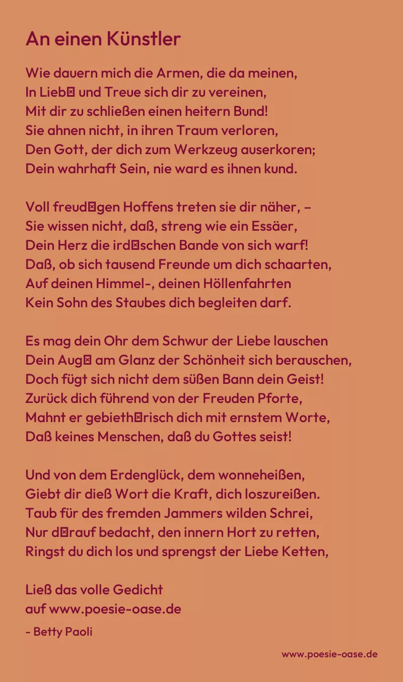 Gedicht: An einen Künstler von Betty Paoli