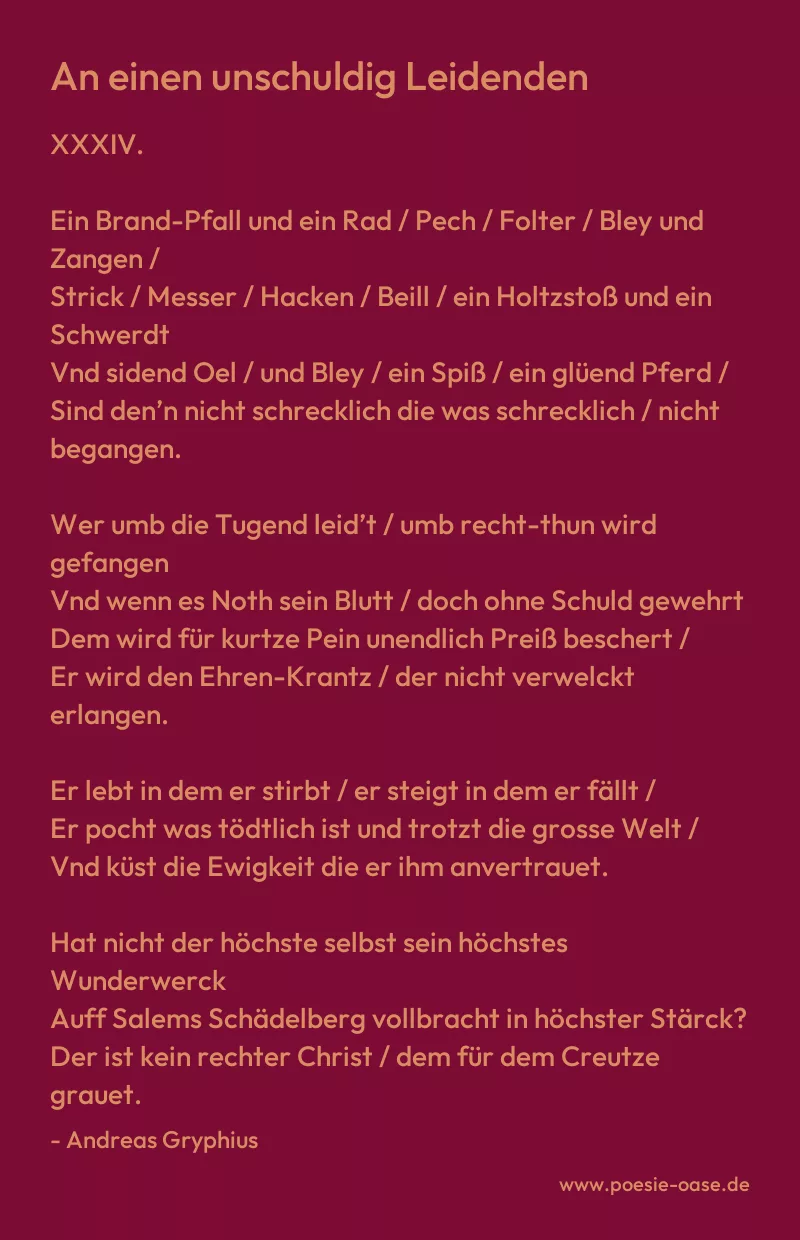 Gedicht: An einen unschuldig Leidenden von Andreas Gryphius