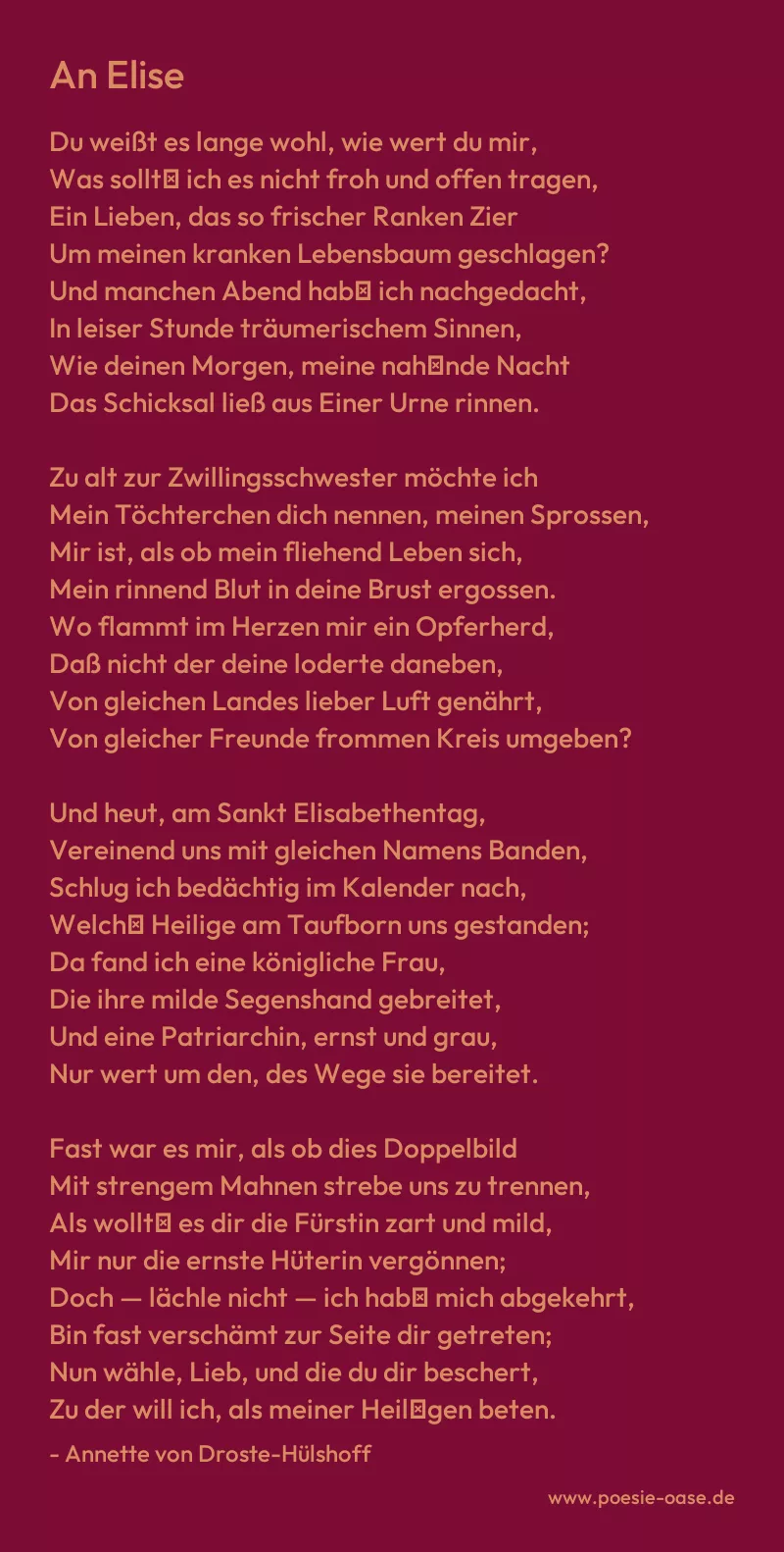 Gedicht: An Elise von Annette von Droste-Hülshoff
