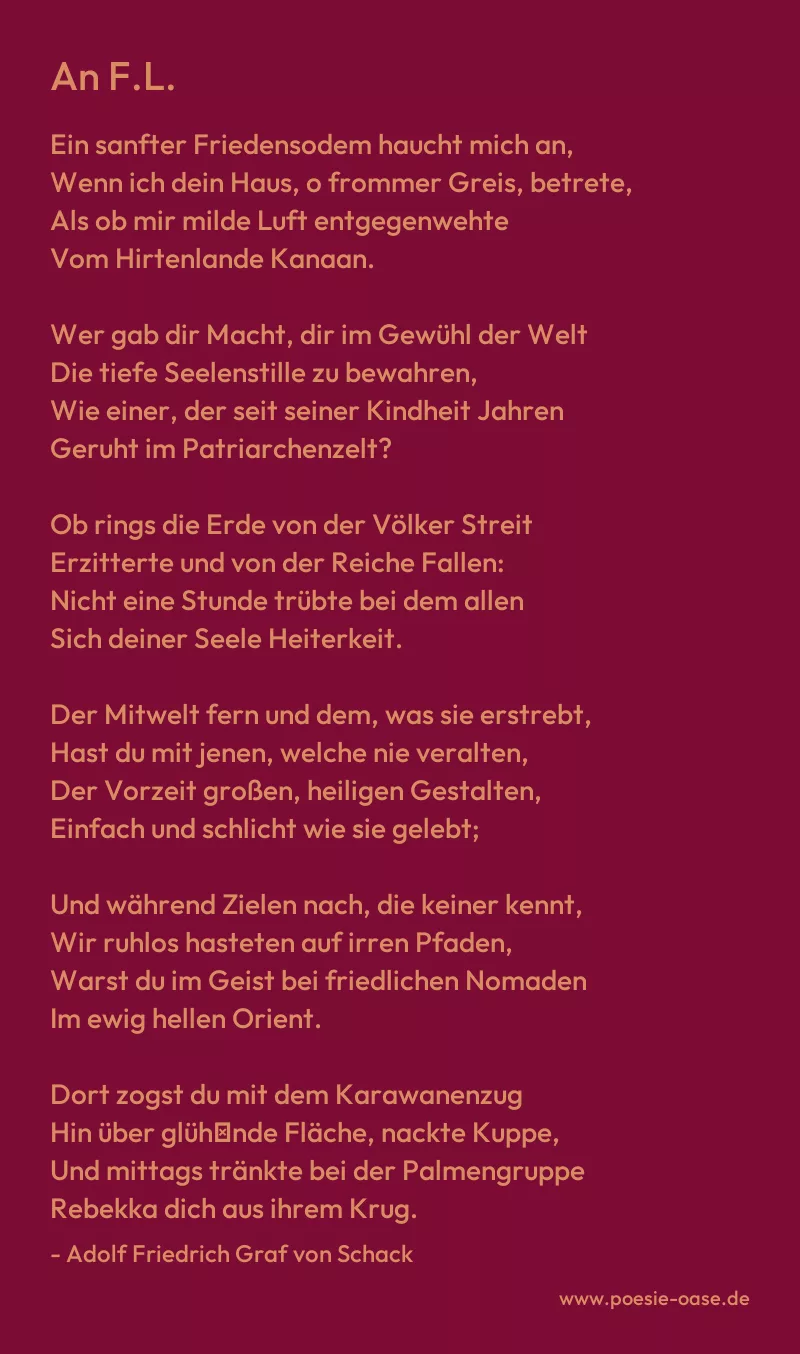Gedicht: An F.L. von Adolf Friedrich Graf von Schack