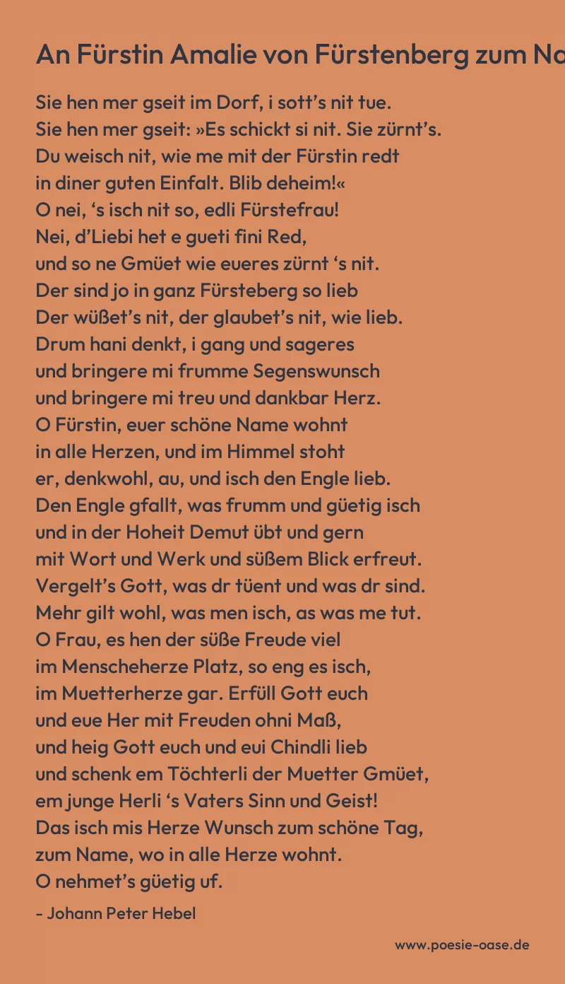 Gedicht: An Fürstin Amalie von Fürstenberg zum Namenstag von Johann Peter Hebel