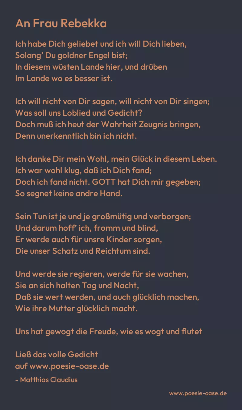 Gedicht: An Frau Rebekka von Matthias Claudius