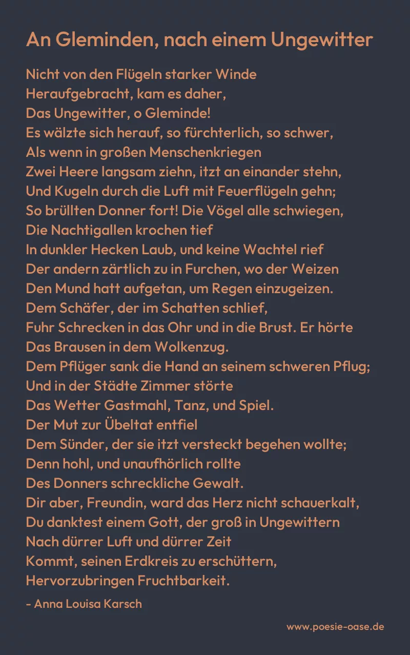 Gedicht: An Gleminden, nach einem Ungewitter von Anna Louisa Karsch