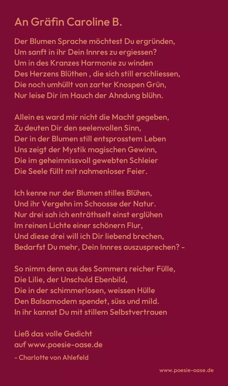 Gedicht: An Gräfin Caroline B. von Charlotte von Ahlefeld