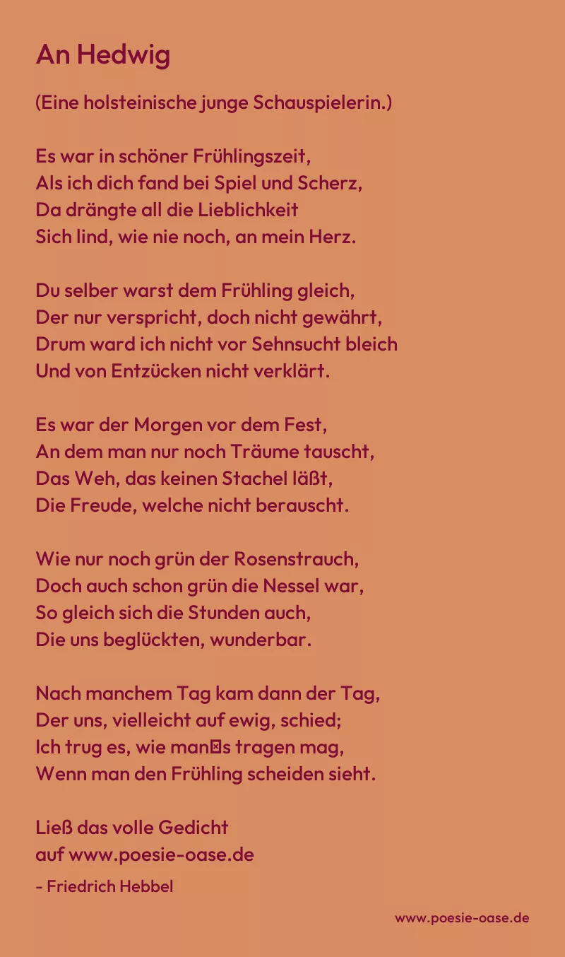 Gedicht: An Hedwig von Friedrich Hebbel